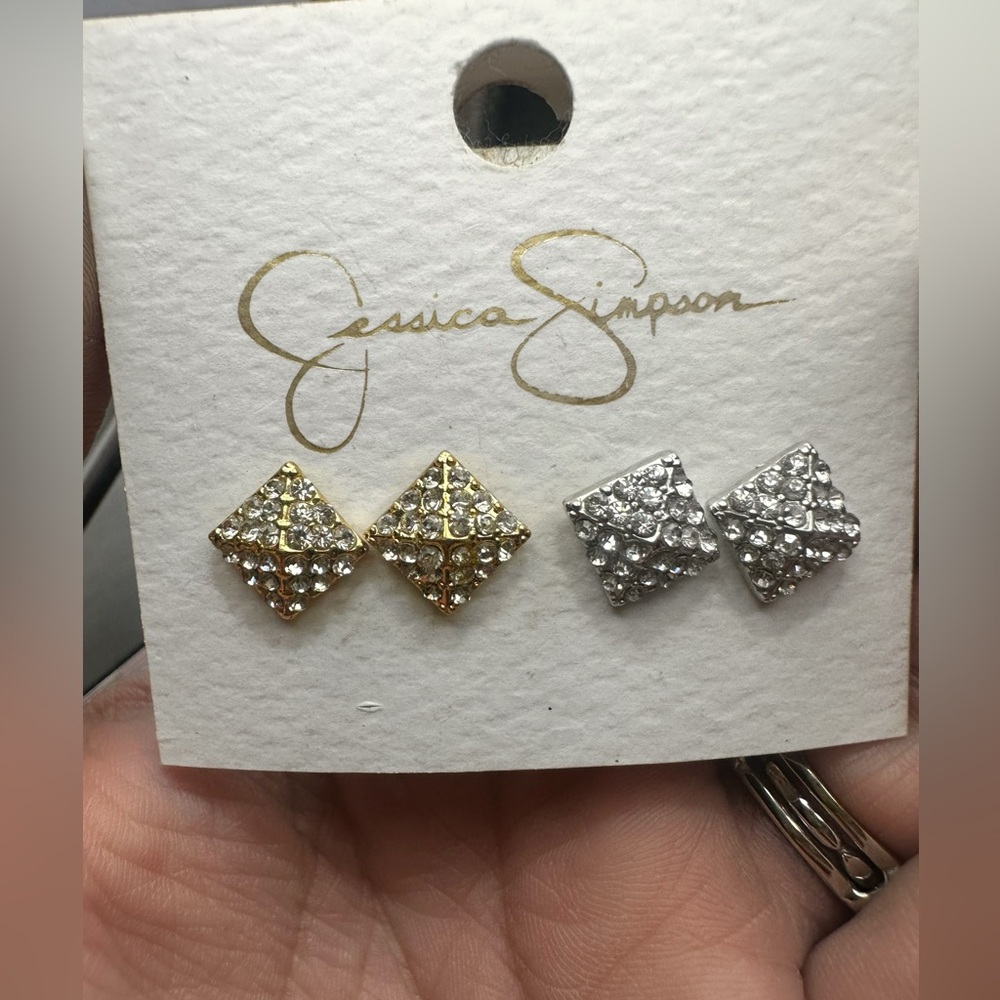 NWT Jessica Simpson 2-Pack Studded Earrings in Silver and Gold tone